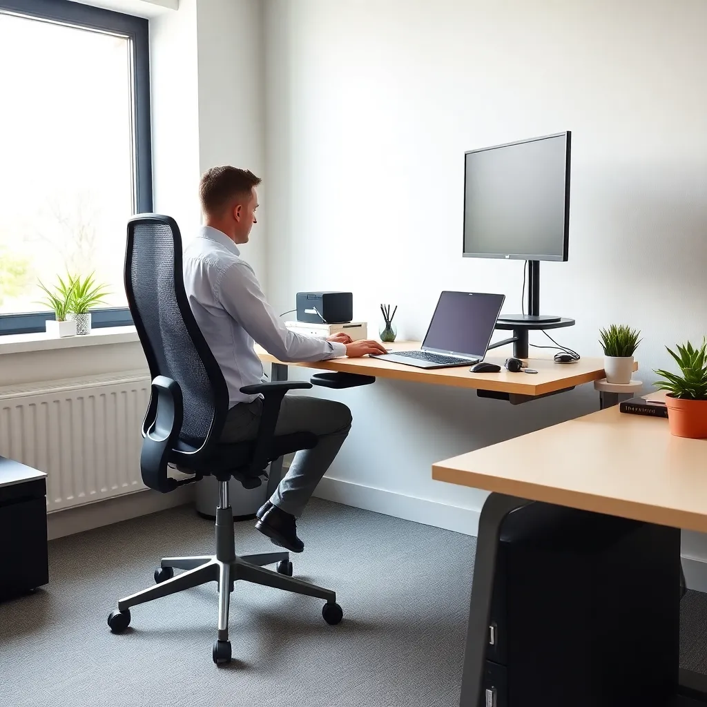 Ergonomisch ingerichte Nederlandse werkplek met zit-sta bureau