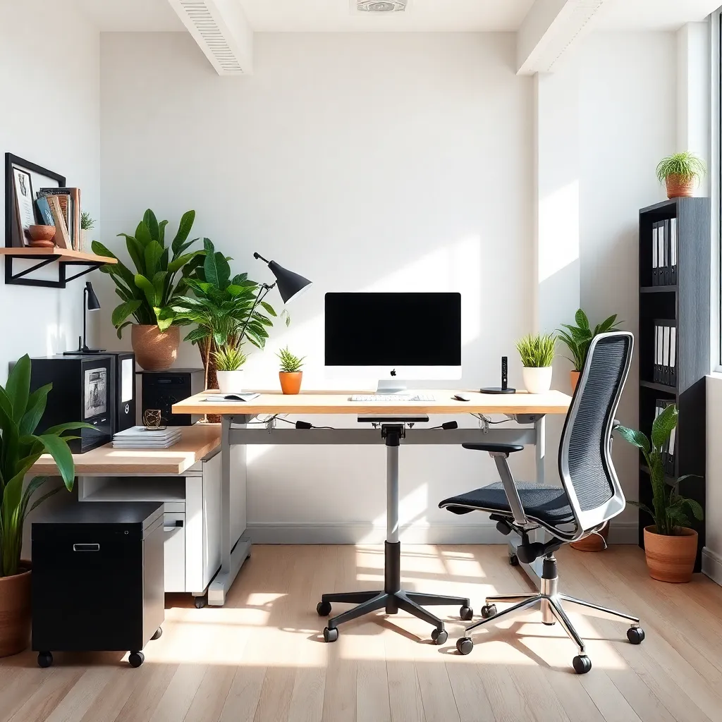 Georganiseerde werkplek met ergonomische inrichting